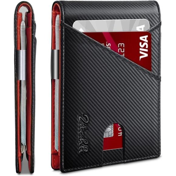 RFID Blocking Bifold Minimalist Wallets with Gift Box Modern Black Red